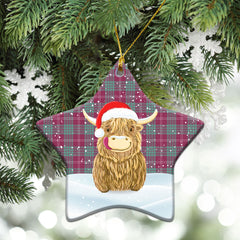 Crawford Ancient Tartan Christmas Ceramic Ornament - Highland Cows Style