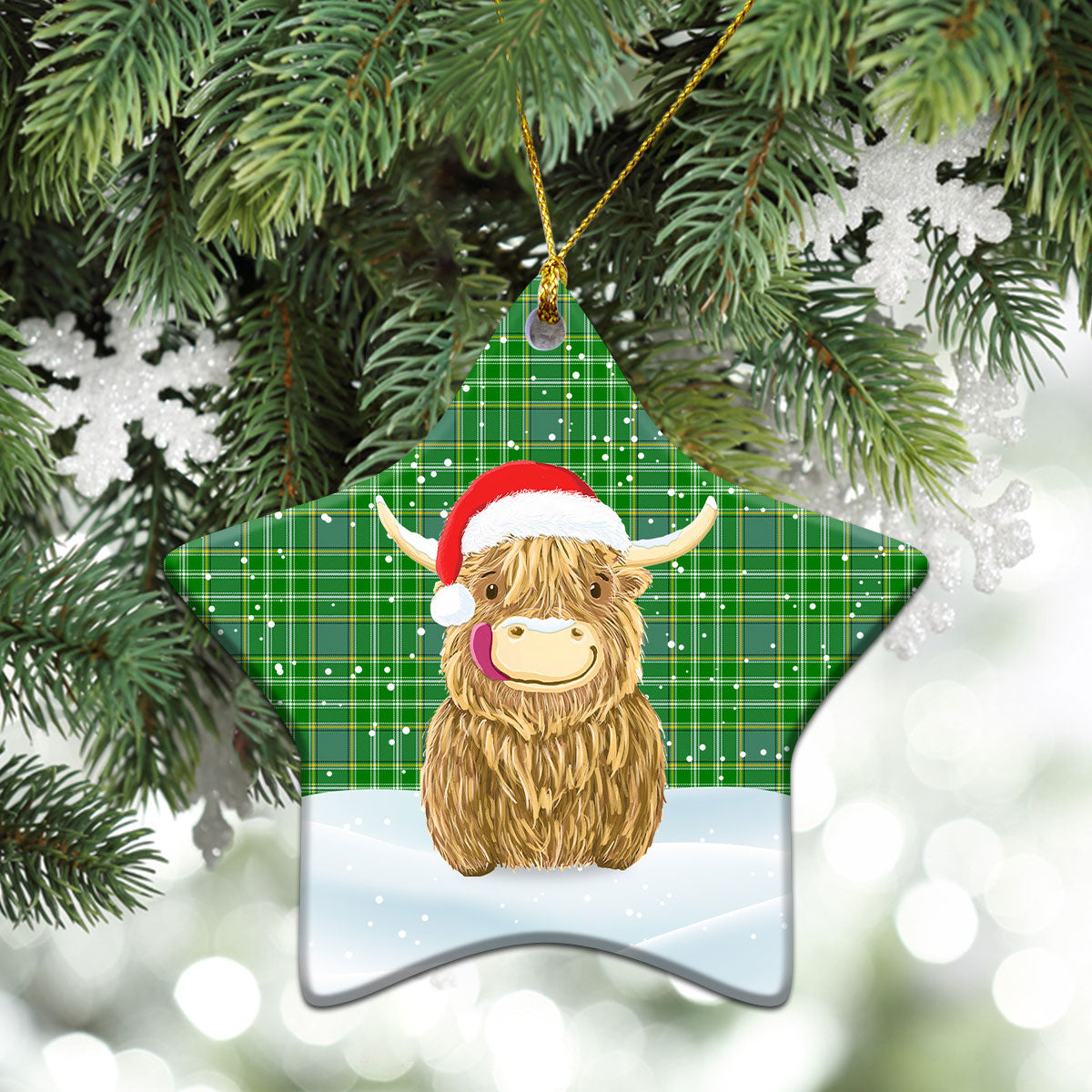 Currie or Curry Tartan Christmas Ceramic Ornament - Highland Cows Style