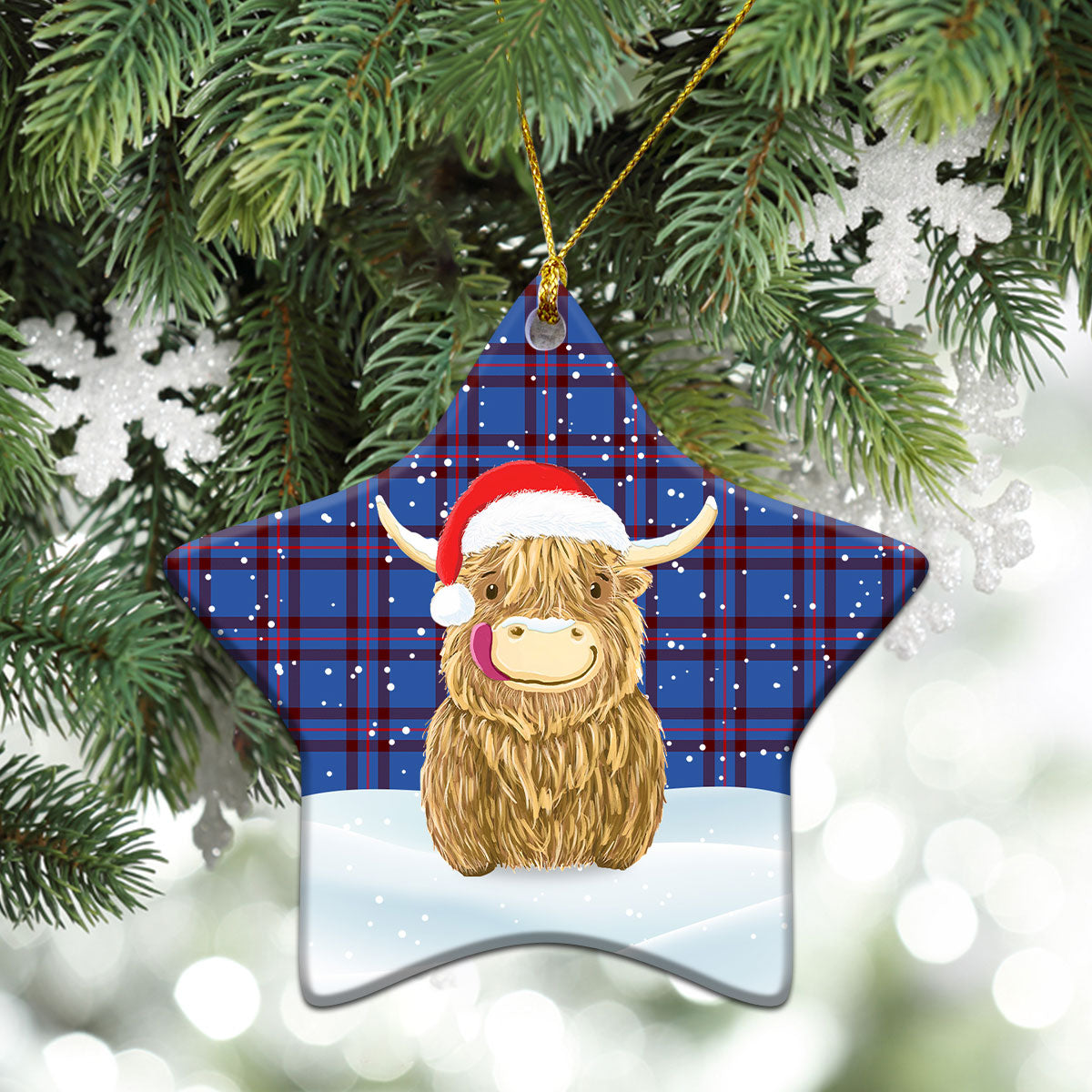 Elliott Modern Tartan Christmas Ceramic Ornament - Highland Cows Style