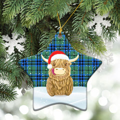 Falconer Tartan Christmas Ceramic Ornament - Highland Cows Style