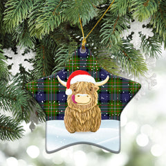 Fergusson Modern Tartan Christmas Ceramic Ornament - Highland Cows Style