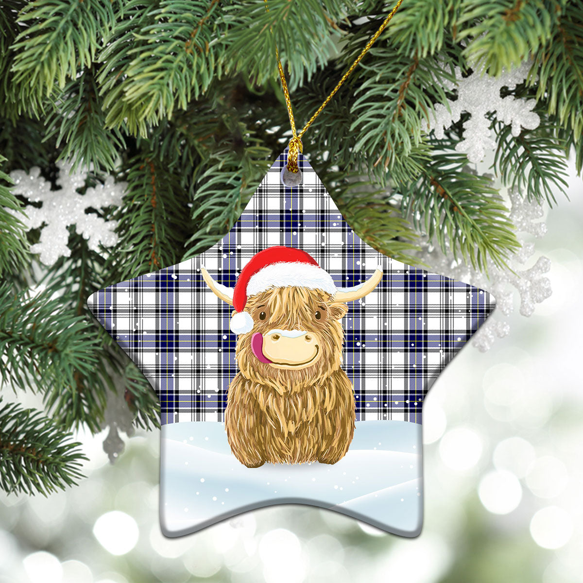 Hannay Modern Tartan Christmas Ceramic Ornament - Highland Cows Style