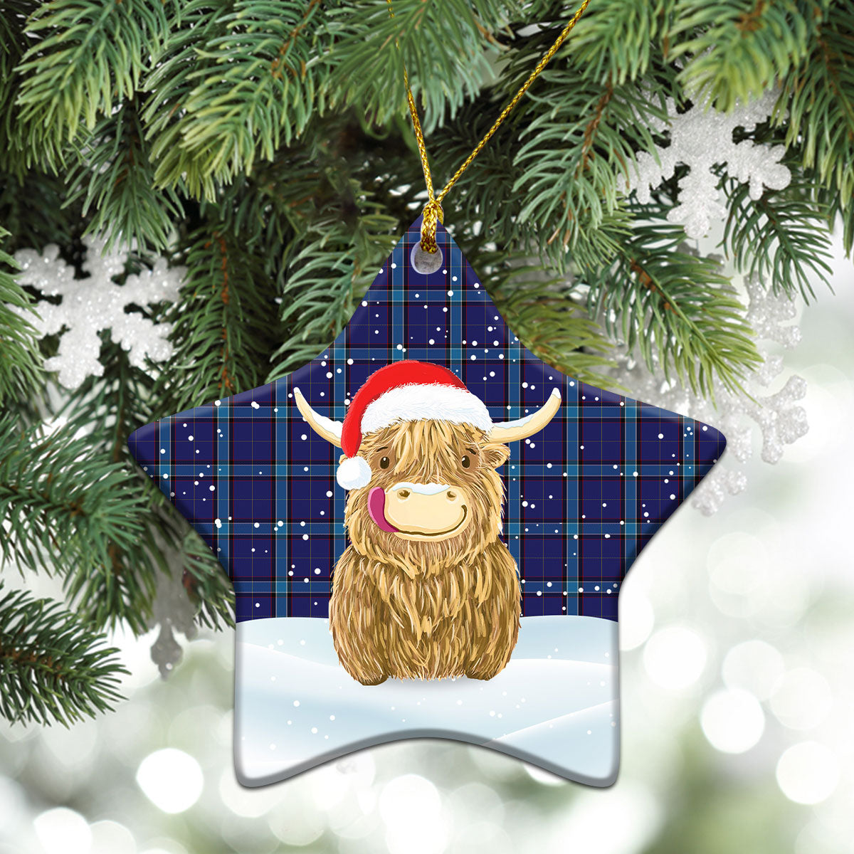 Kirkaldy Tartan Christmas Ceramic Ornament - Highland Cows Style