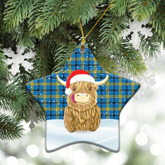 Laing Tartan Christmas Ceramic Ornament - Highland Cows Style