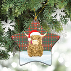 MacKinnon Ancient Tartan Christmas Ceramic Ornament - Highland Cows Style