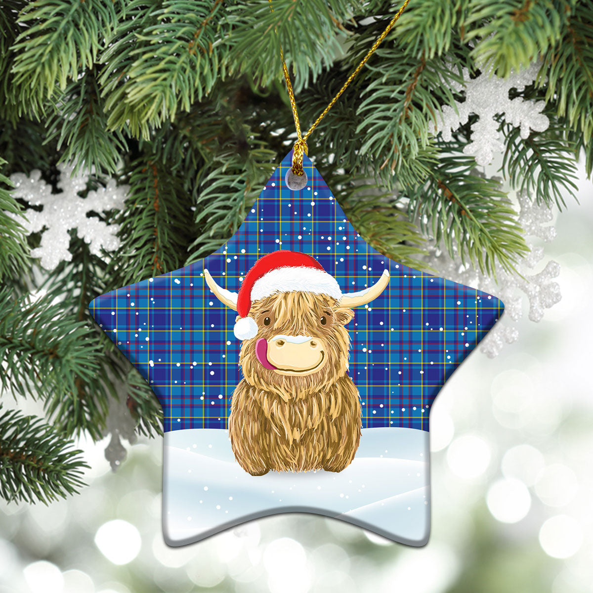 Mercer Modern Tartan Christmas Ceramic Ornament - Highland Cows Style