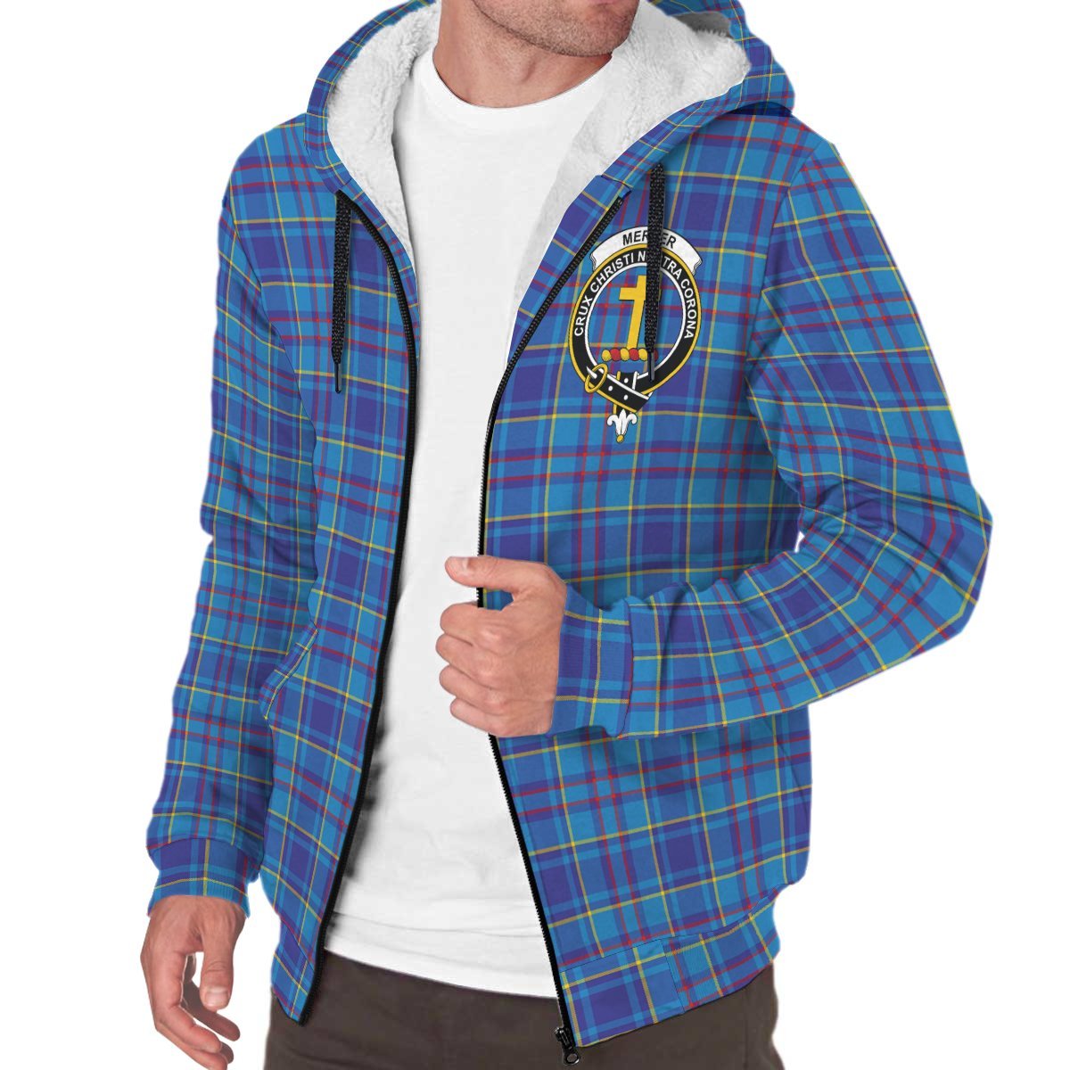 Mercer Modern Tartan Crest Sherpa Hoodie