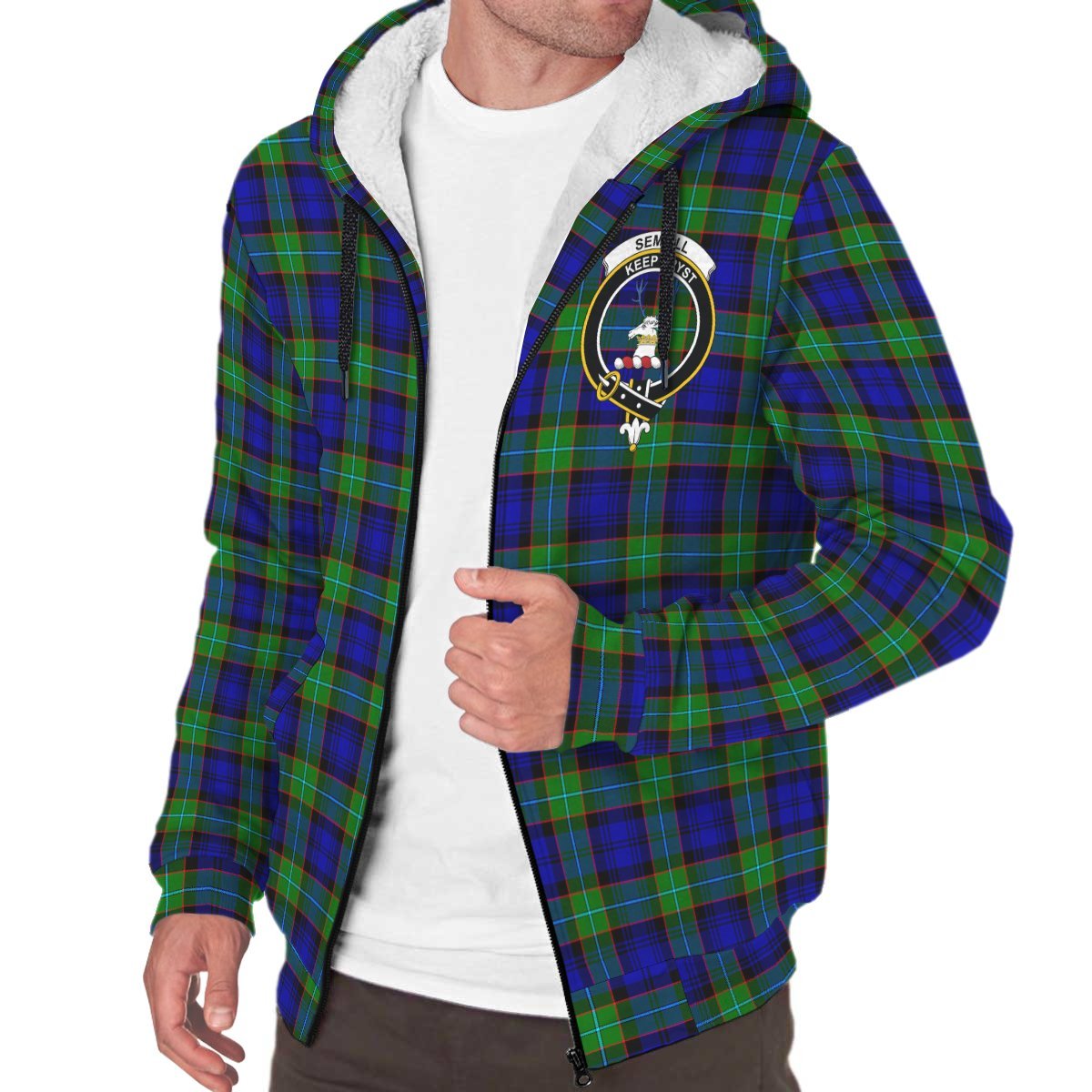 Sempill Modern Tartan Crest Sherpa Hoodie