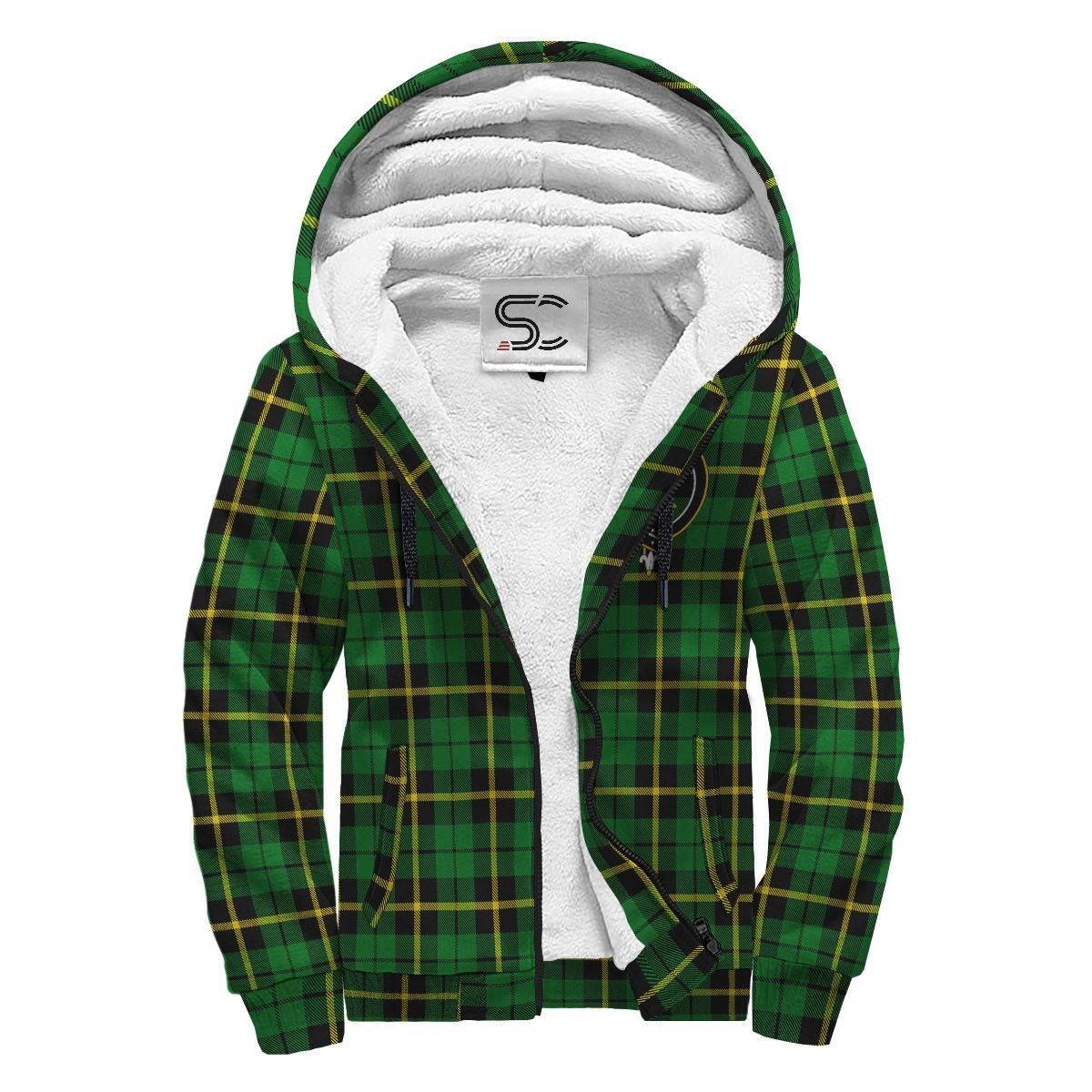 Wallace Hunting - Green Tartan Crest Sherpa Hoodie