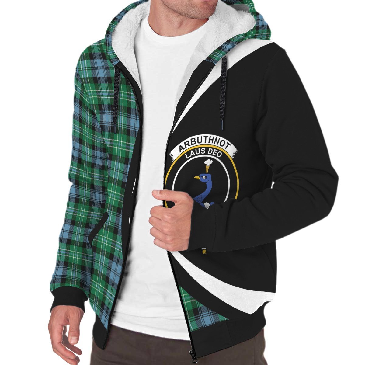 Arbuthnot Ancient Tartan Crest Sherpa Hoodie - Circle Style