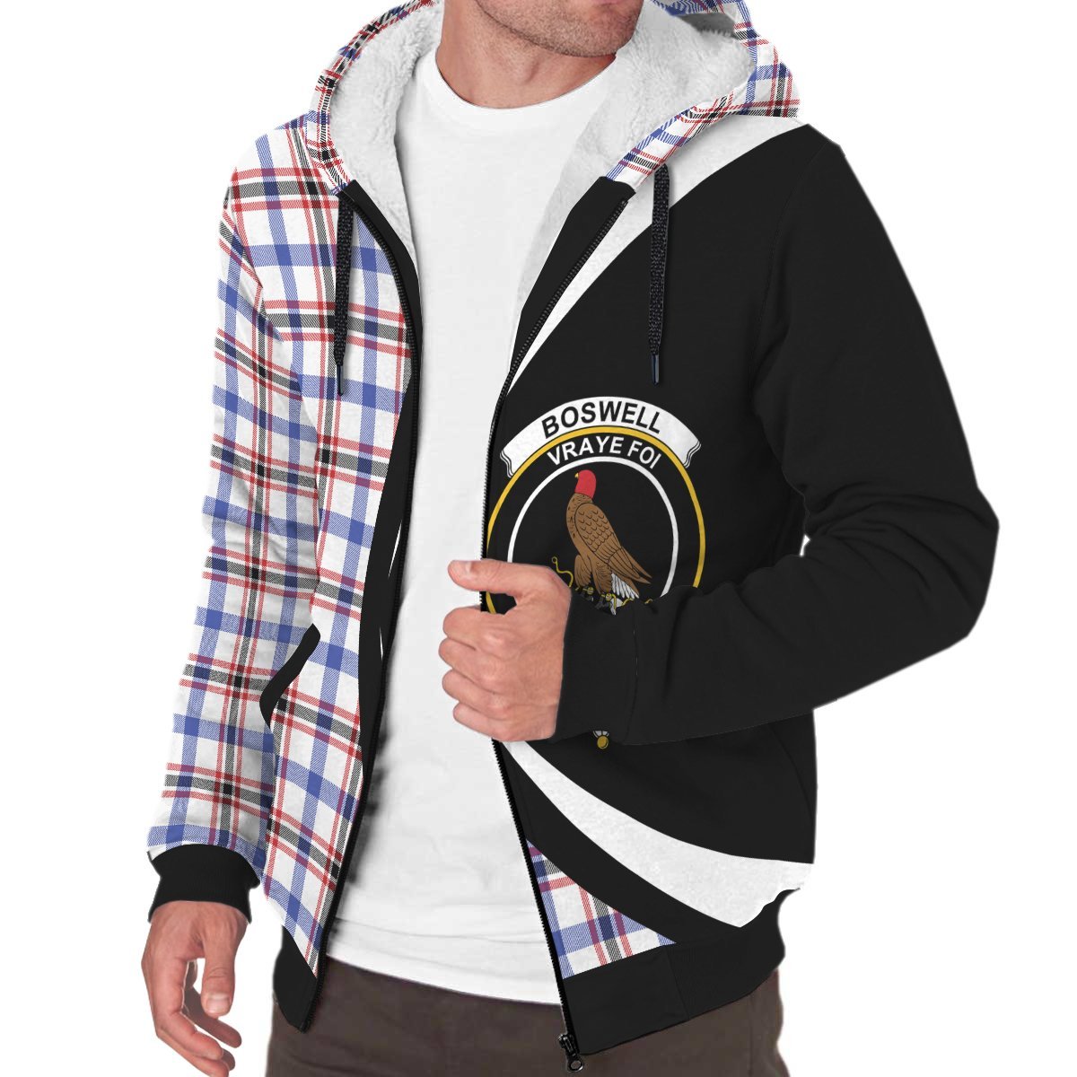 Boswell Modern Tartan Crest Sherpa Hoodie - Circle Style