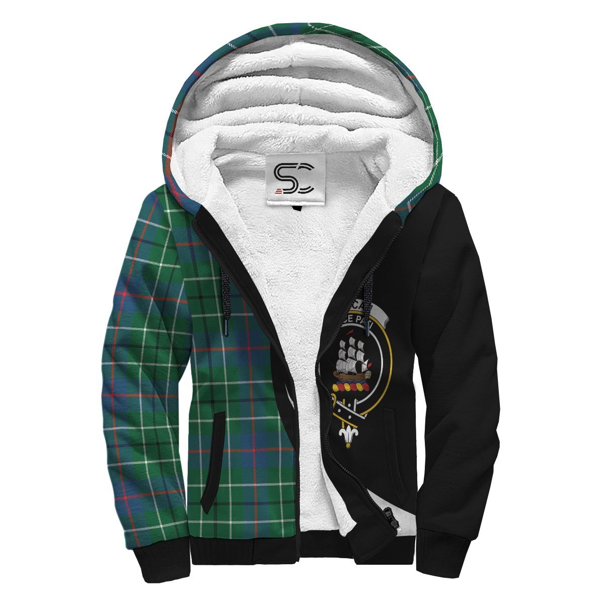 Duncan Ancient Tartan Crest Sherpa Hoodie - Circle Style