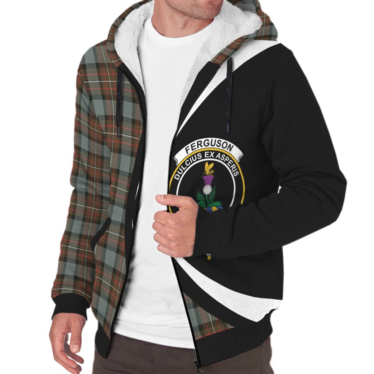 Fergusson Weathered Tartan Crest Sherpa Hoodie - Circle Style