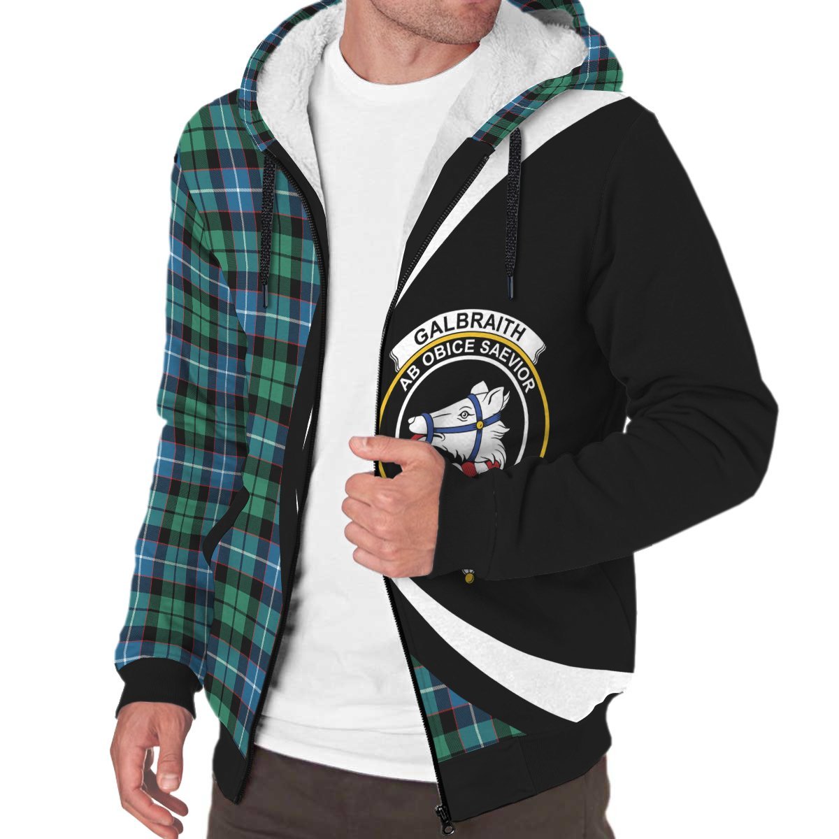 Galbraith Ancient Tartan Crest Sherpa Hoodie - Circle Style