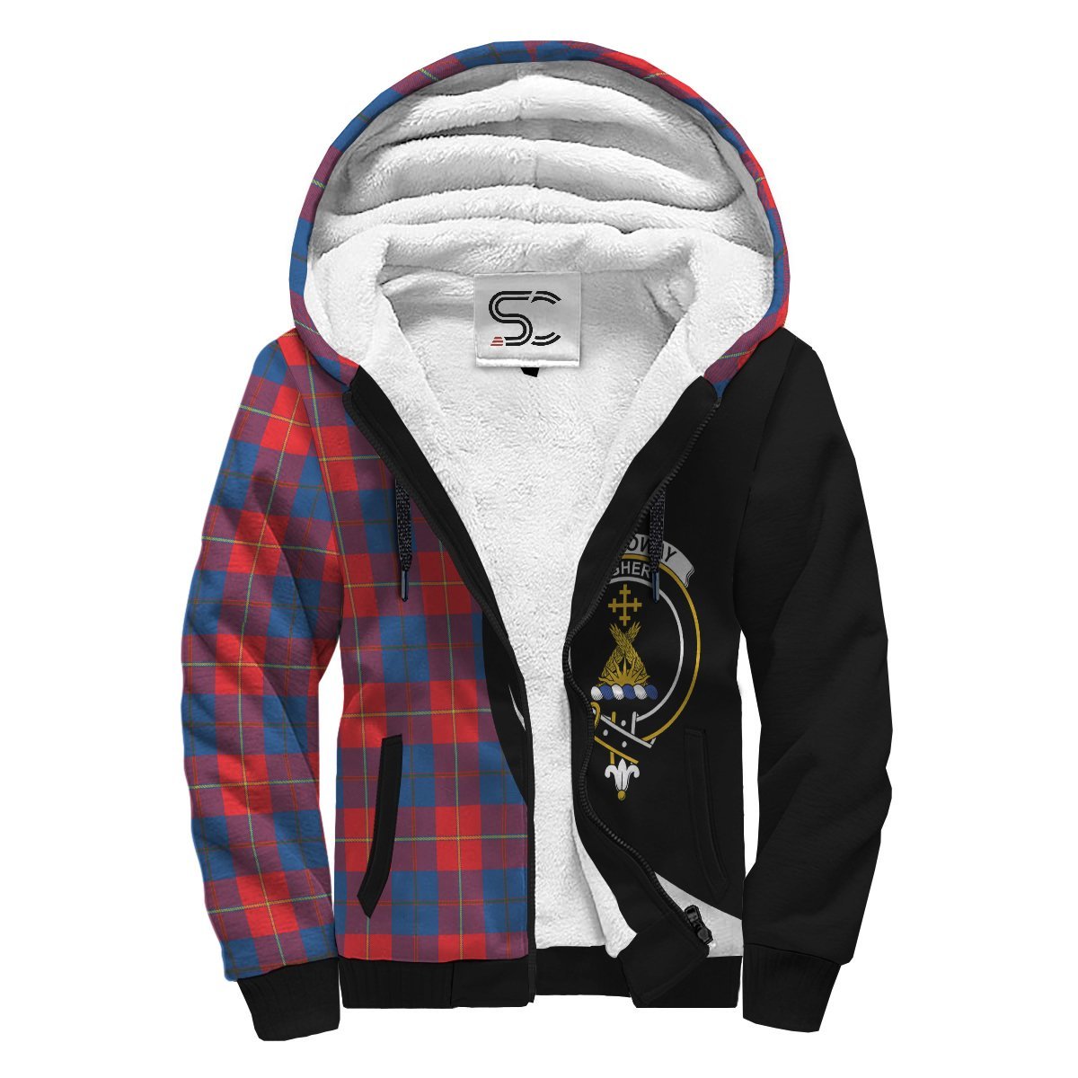 Galloway Red Tartan Crest Sherpa Hoodie - Circle Style