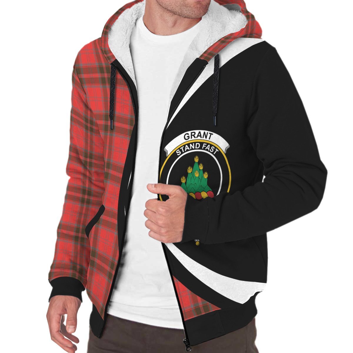 Grant Weathered Tartan Crest Sherpa Hoodie - Circle Style