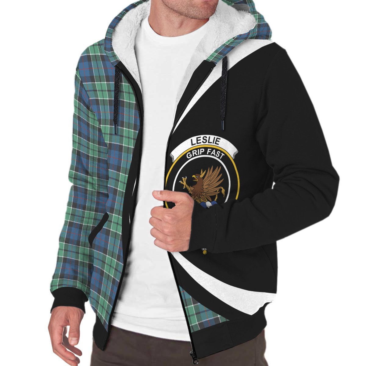 Leslie Hunting Ancient Tartan Crest Sherpa Hoodie - Circle Style