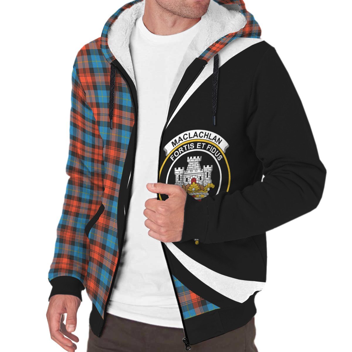 MacLachlan Ancient Tartan Crest Sherpa Hoodie - Circle Style