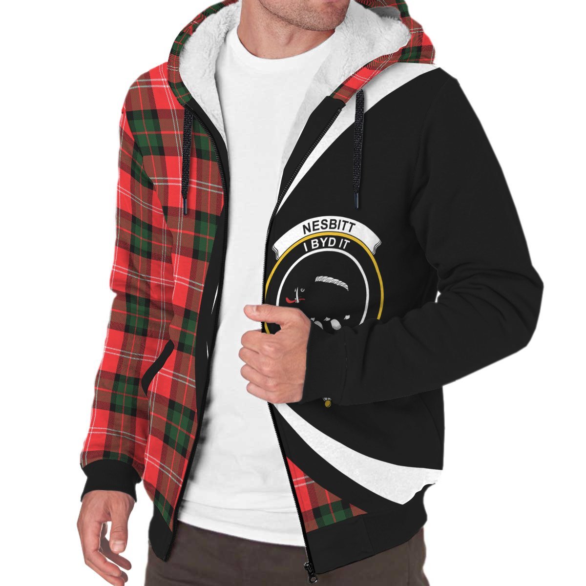 Nesbitt Modern Tartan Crest Sherpa Hoodie - Circle Style