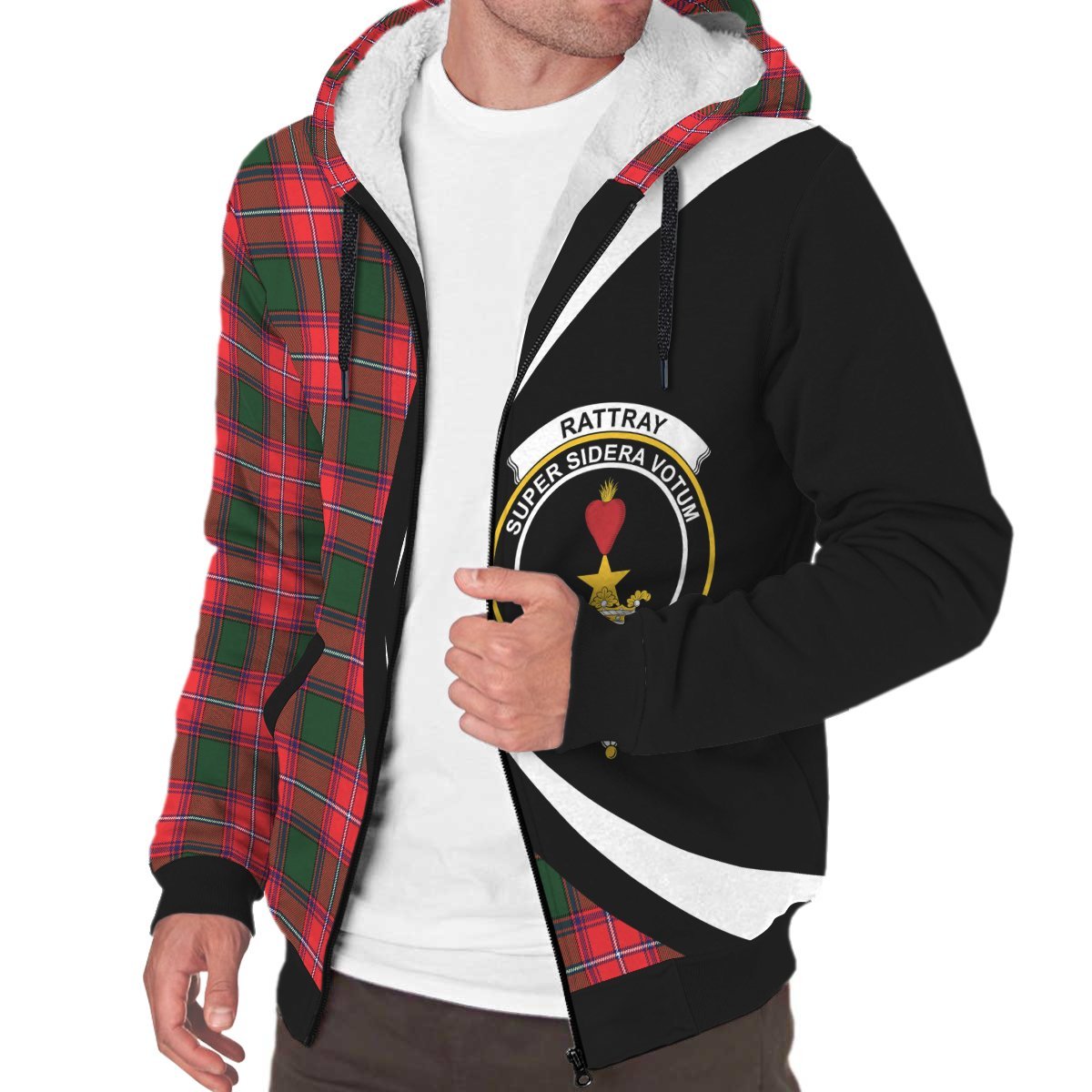 Rattray Modern Tartan Crest Sherpa Hoodie - Circle Style