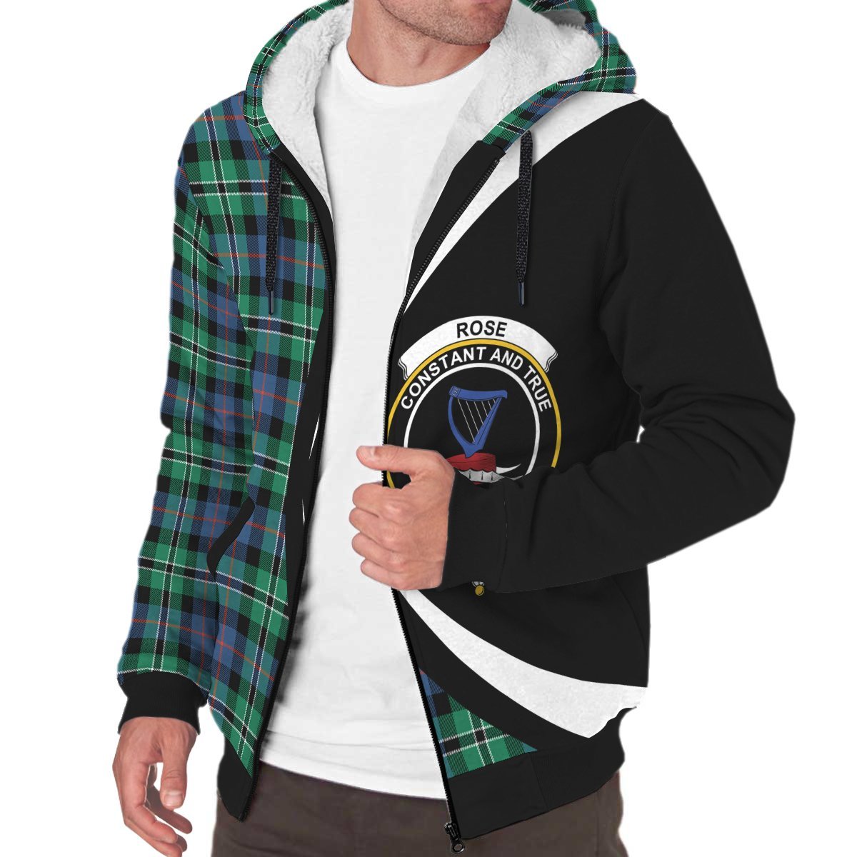 Rose Hunting Ancient Tartan Crest Sherpa Hoodie - Circle Style