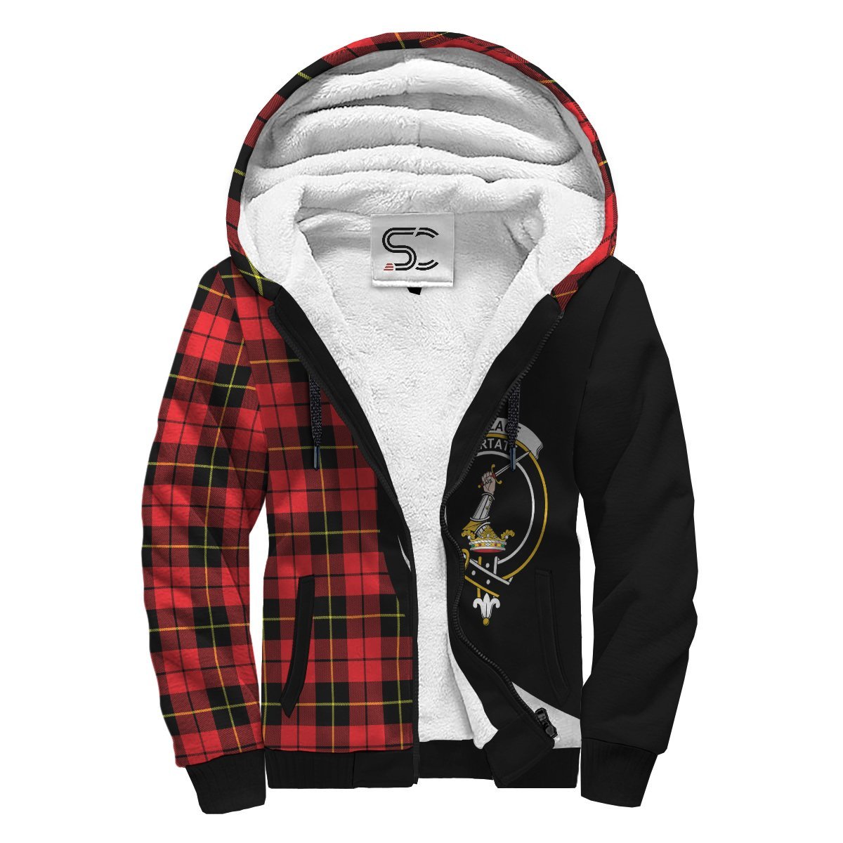 Wallace Hunting - Red Tartan Crest Sherpa Hoodie - Circle Style