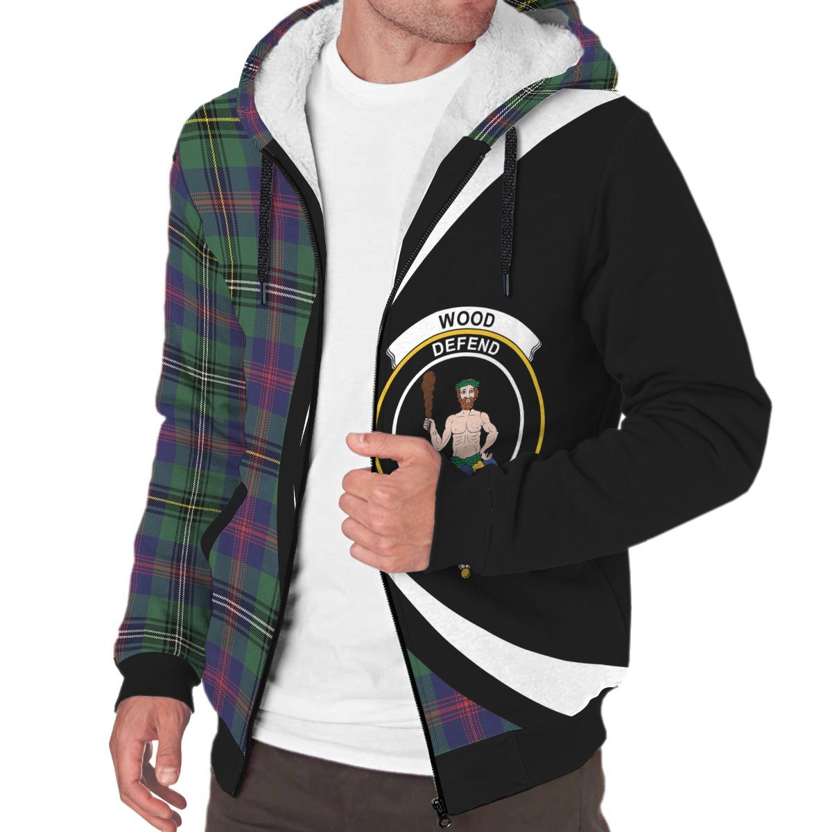 Wood Modern Tartan Crest Sherpa Hoodie - Circle Style