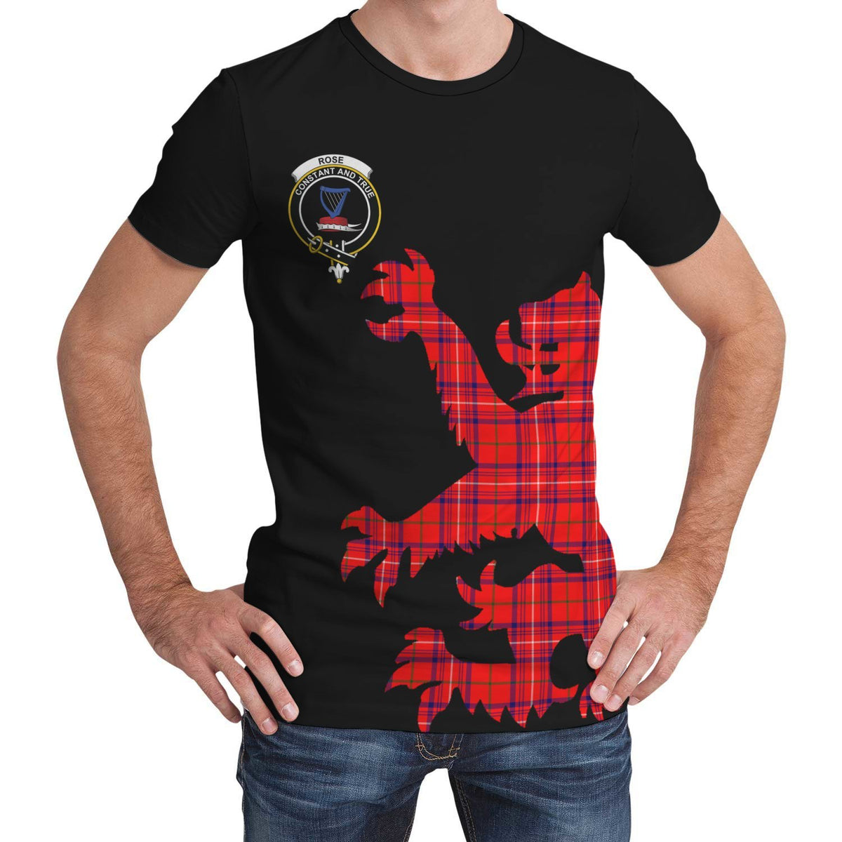 Rose Modern Tartan Clan Crest Lion & Thistle T-Shirt