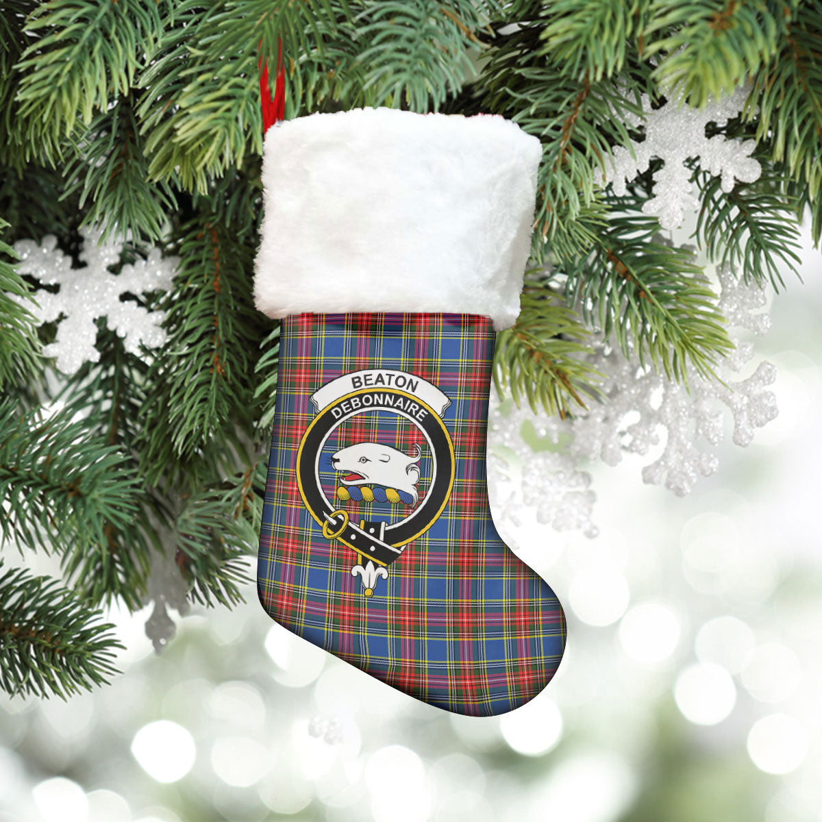 Beaton Modern Tartan Crest Christmas Stocking