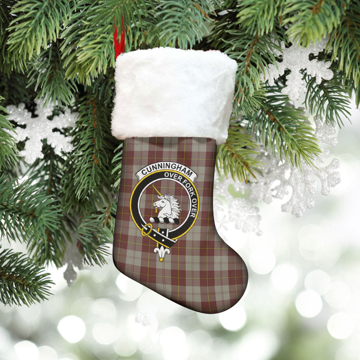 Cunningham Burgundy Dancers Tartan Crest Christmas Stocking