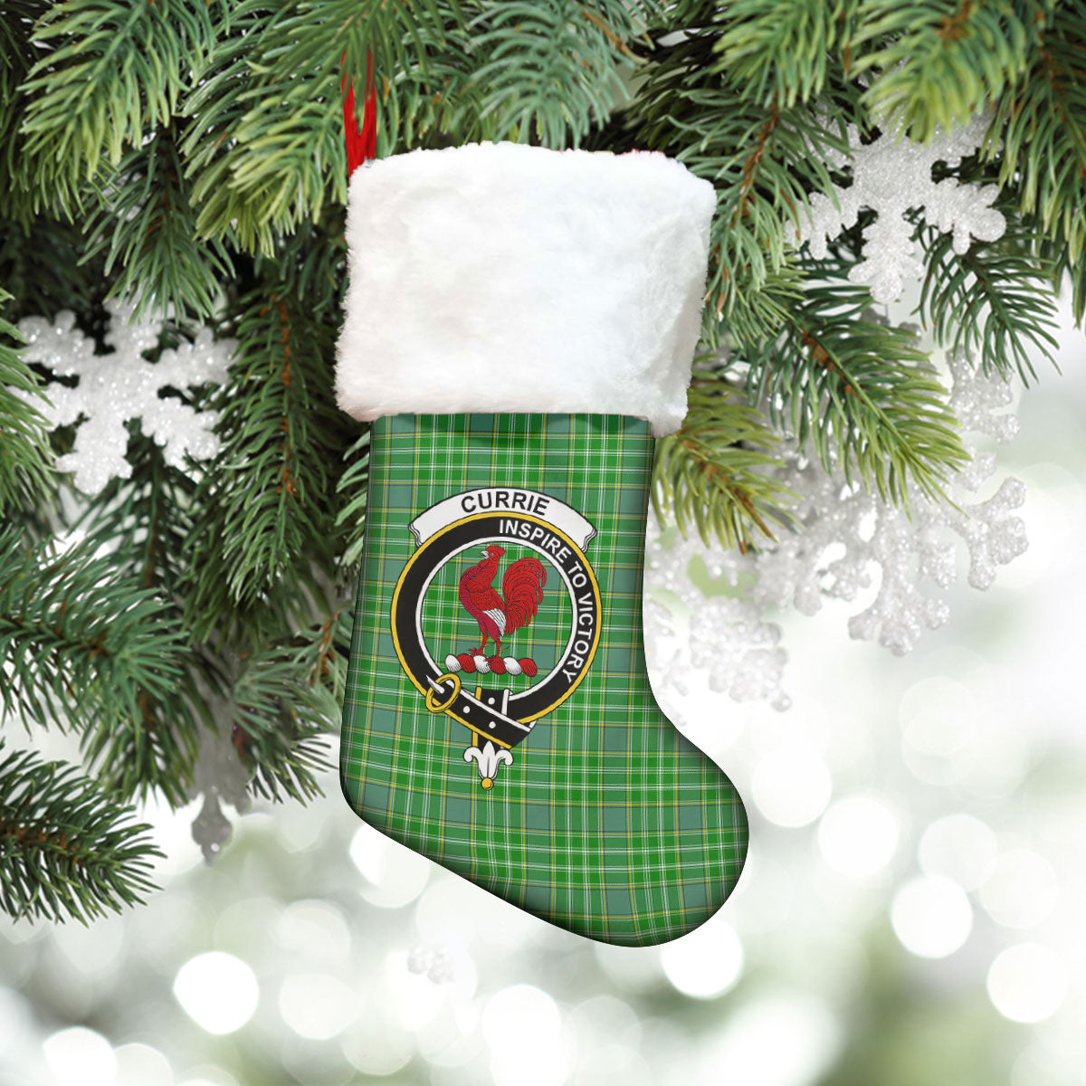 Currie or Curry Tartan Crest Christmas Stocking