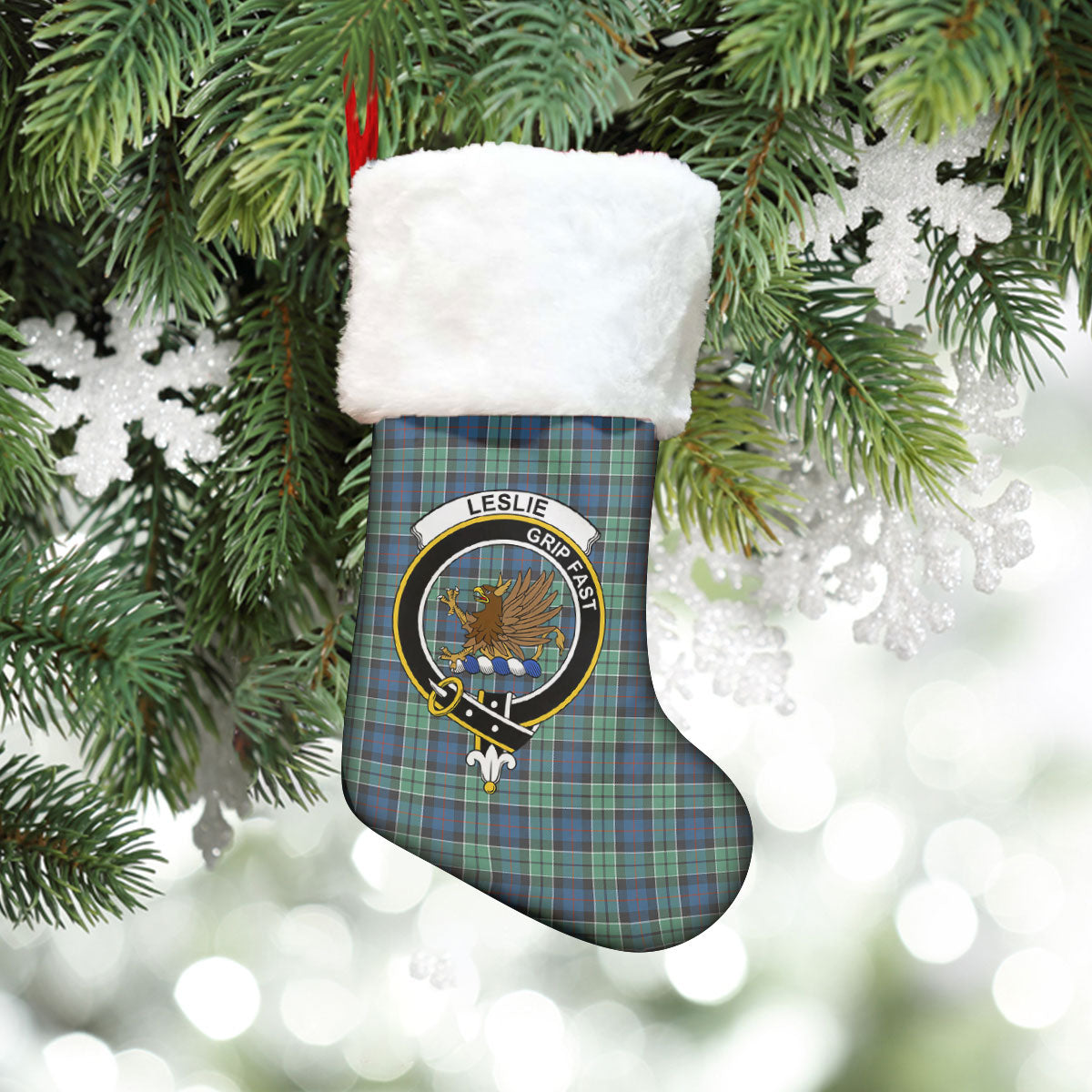 Leslie Hunting Ancient Tartan Crest Christmas Stocking