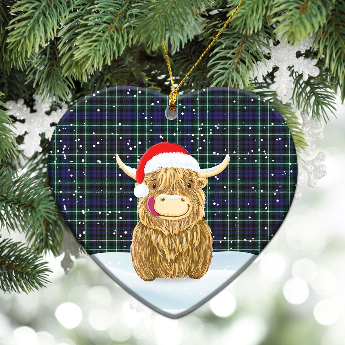 Allardice Tartan Christmas Ceramic Ornament - Highland Cows Style