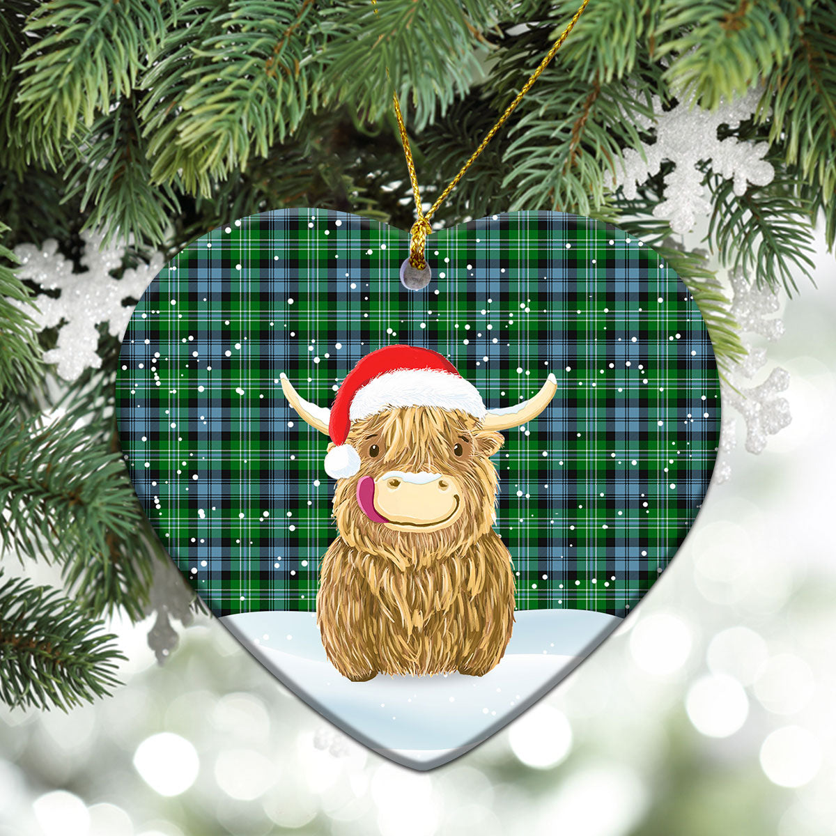 Arbuthnot Ancient Tartan Christmas Ceramic Ornament - Highland Cows Style