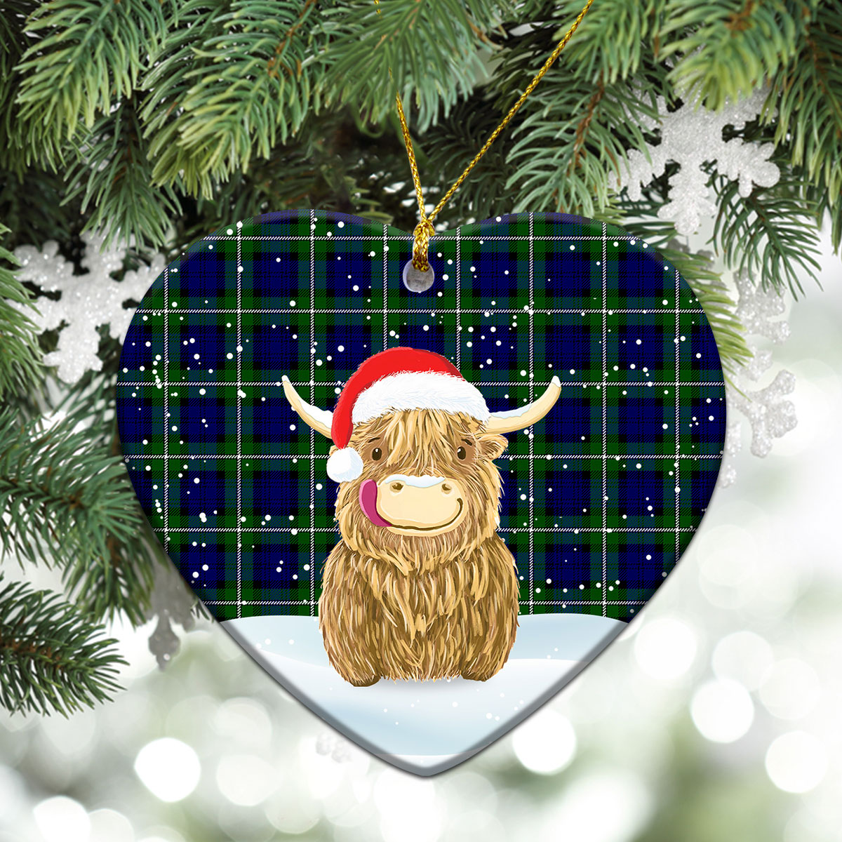 Bannerman Tartan Christmas Ceramic Ornament - Highland Cows Style