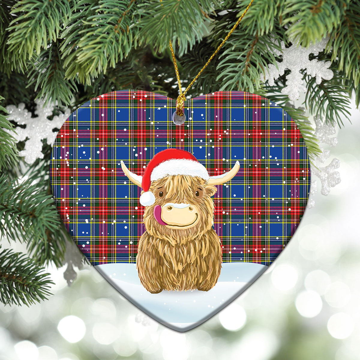 Bethune Modern Tartan Christmas Ceramic Ornament - Highland Cows Style