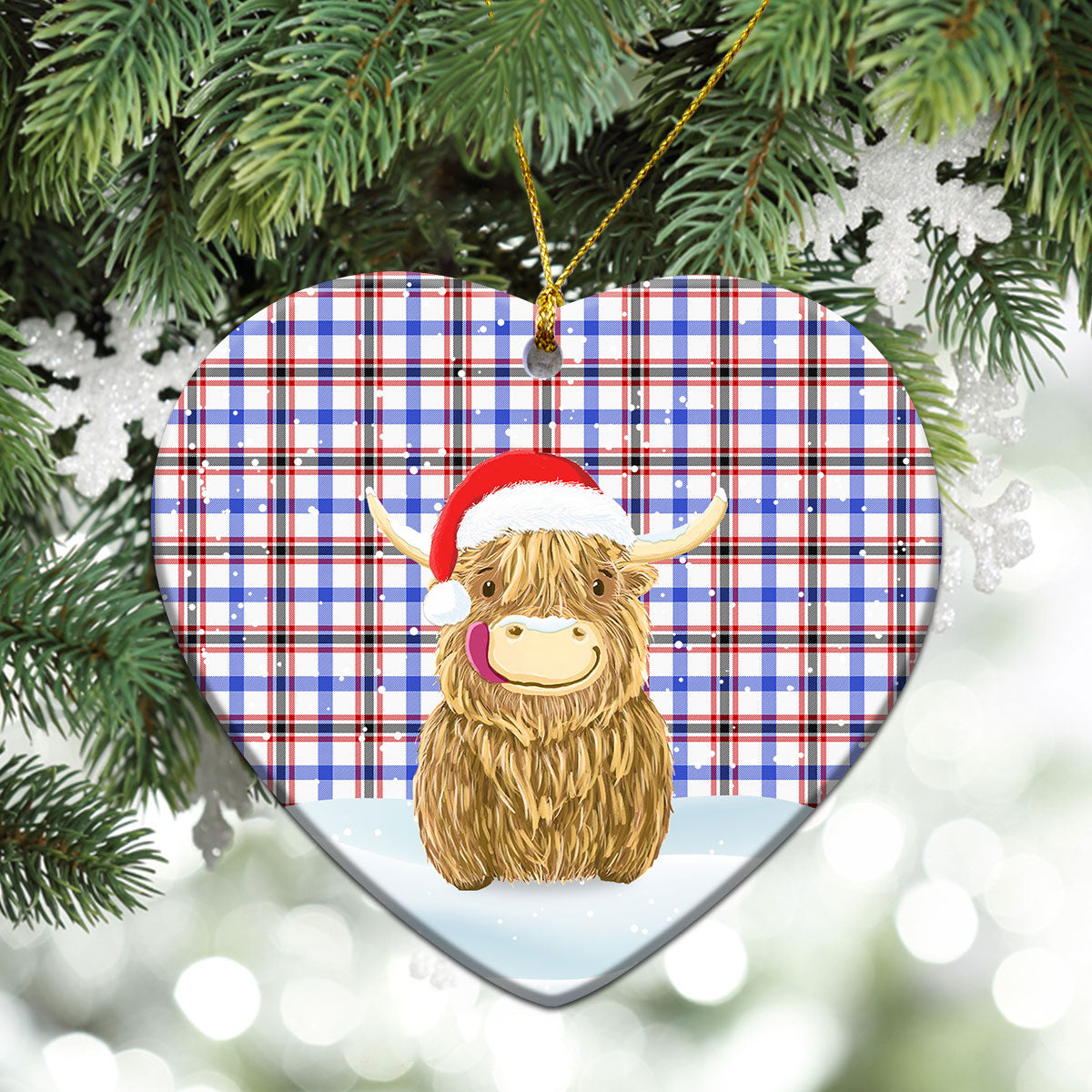 Boswell Modern Tartan Christmas Ceramic Ornament - Highland Cows Style