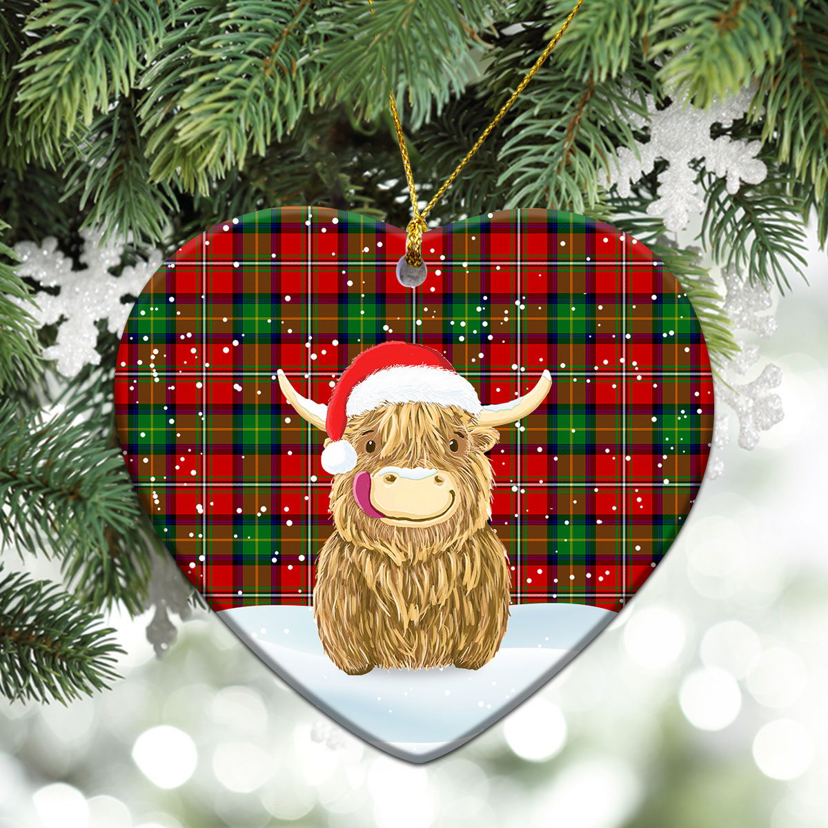 Boyd Modern Tartan Christmas Ceramic Ornament - Highland Cows Style
