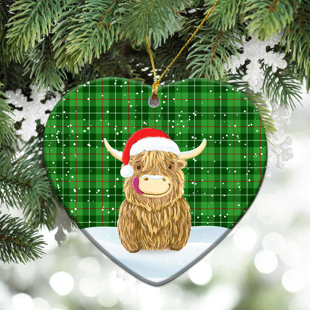 Clephan (or Clephane) Tartan Christmas Ceramic Ornament - Highland Cows Style