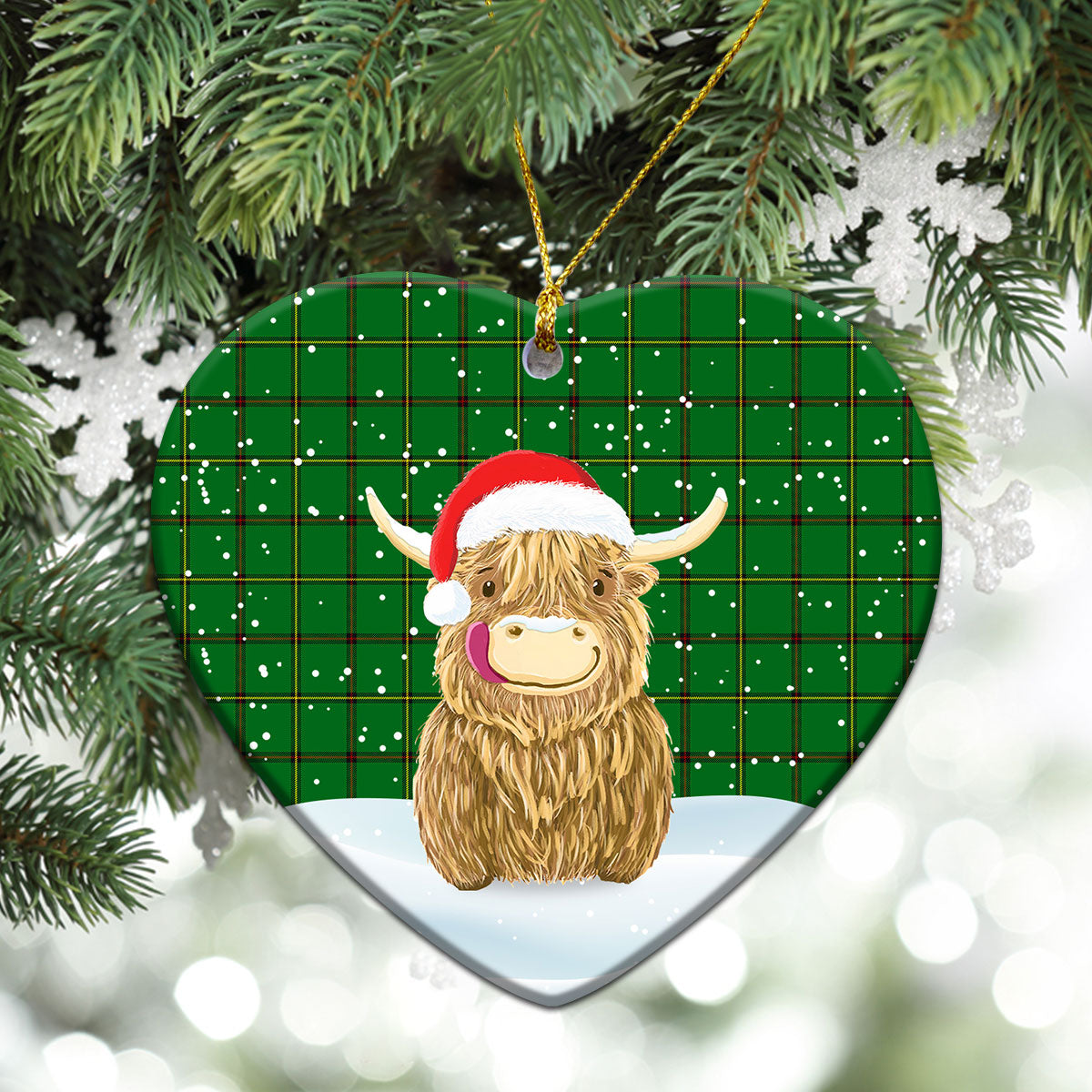 Don Tartan Christmas Ceramic Ornament - Highland Cows Style