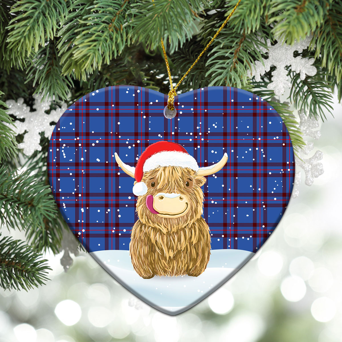 Elliott Modern Tartan Christmas Ceramic Ornament - Highland Cows Style