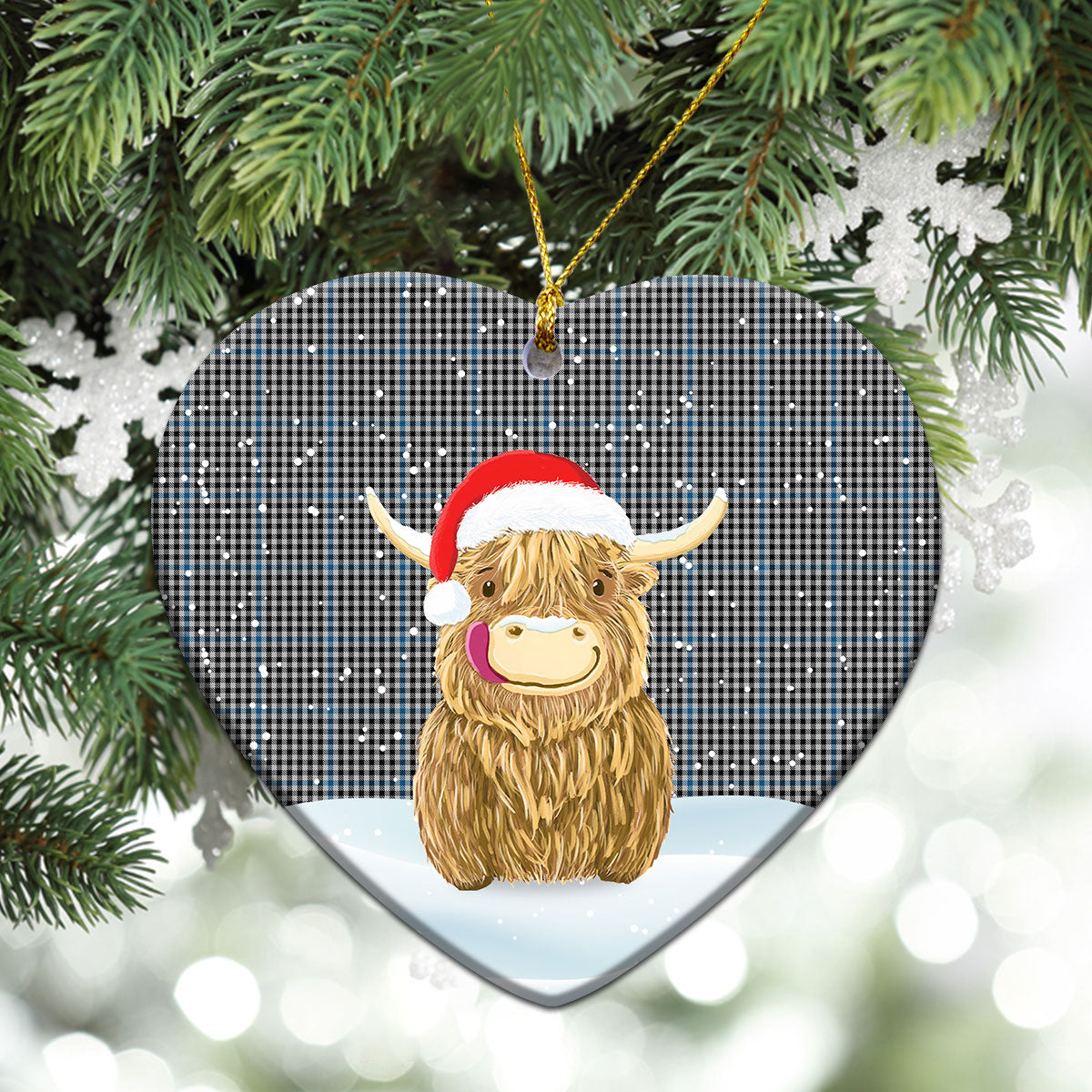 Gladstone Tartan Christmas Ceramic Ornament - Highland Cows Style