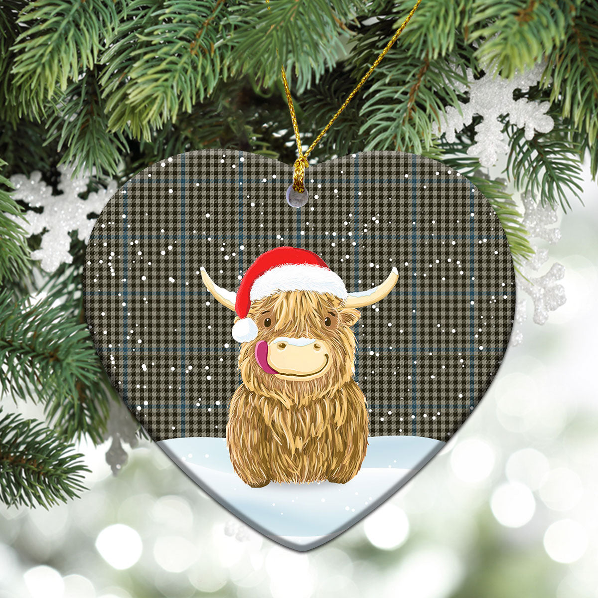 Haig Check Tartan Christmas Ceramic Ornament - Highland Cows Style