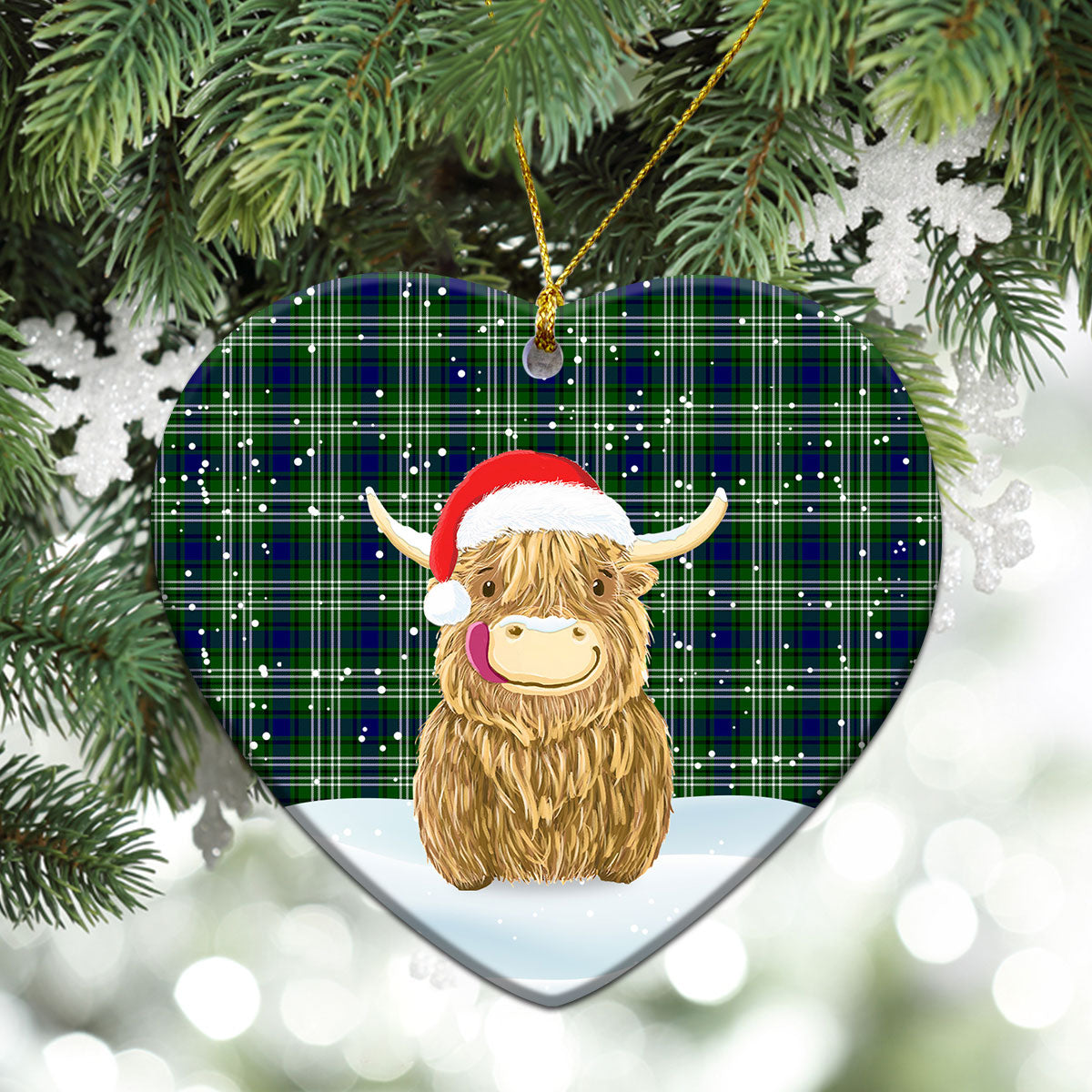 Haliburton Tartan Christmas Ceramic Ornament - Highland Cows Style