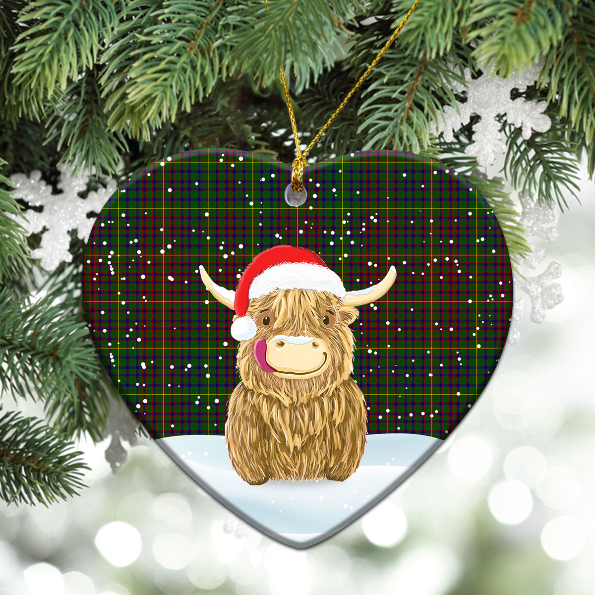 Hall Tartan Christmas Ceramic Ornament - Highland Cows Style