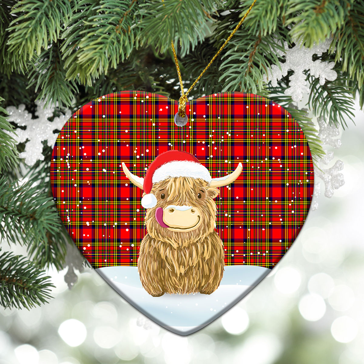 Hepburn Tartan Christmas Ceramic Ornament - Highland Cows Style