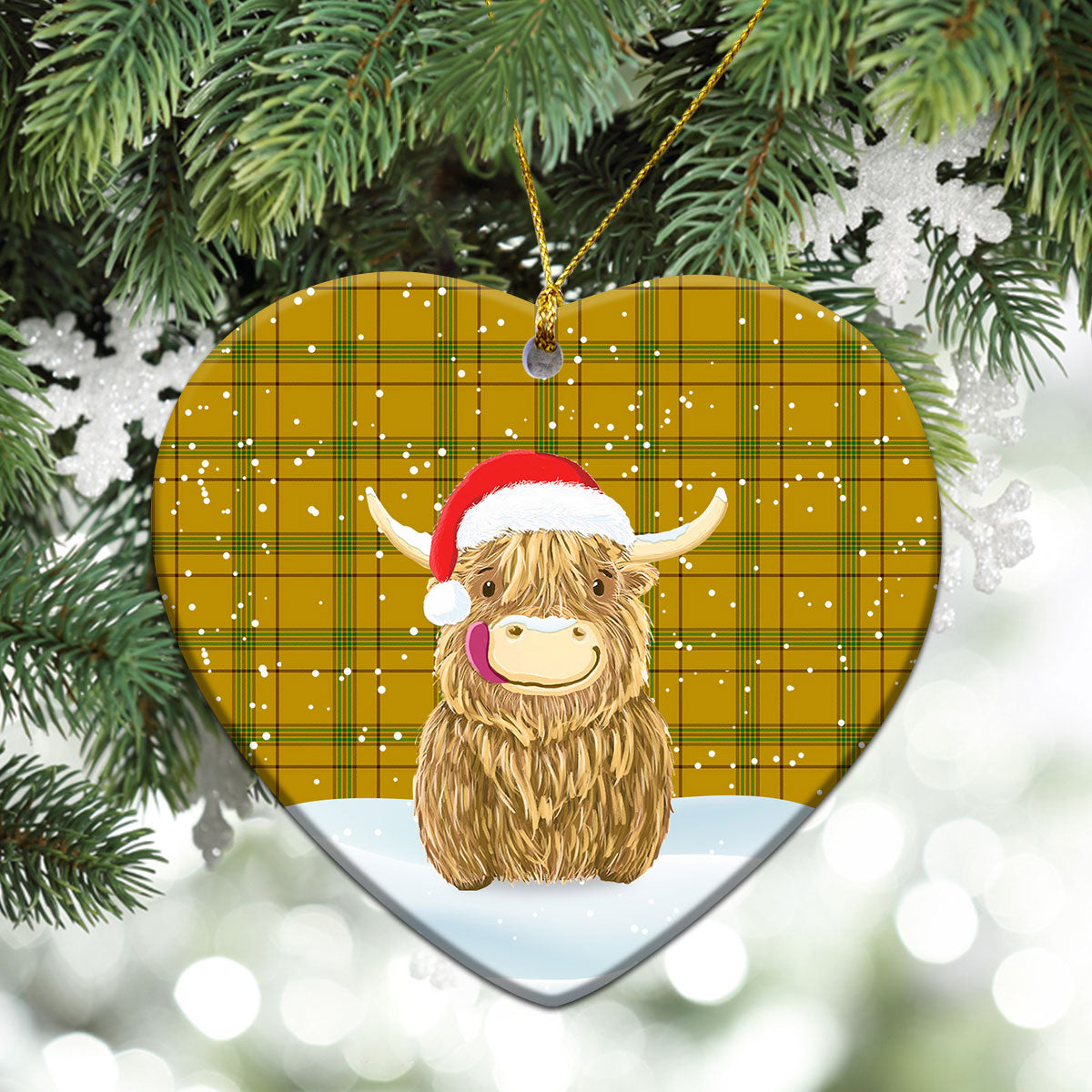 Houston Tartan Christmas Ceramic Ornament - Highland Cows Style