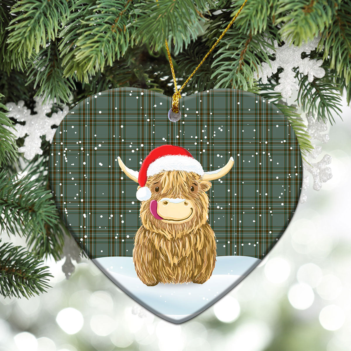 Kelly Dress Tartan Christmas Ceramic Ornament - Highland Cows Style
