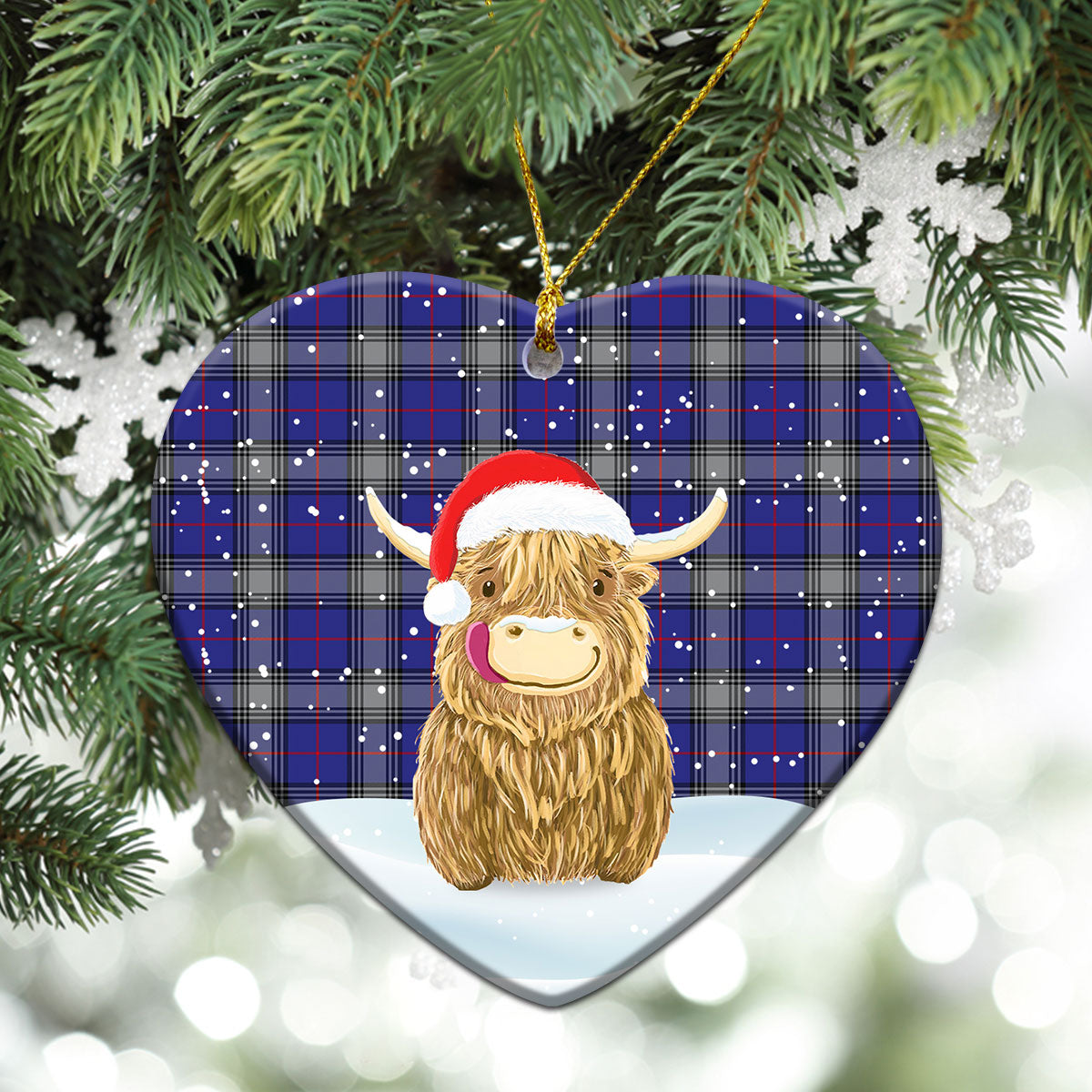 Kinnaird Tartan Christmas Ceramic Ornament - Highland Cows Style
