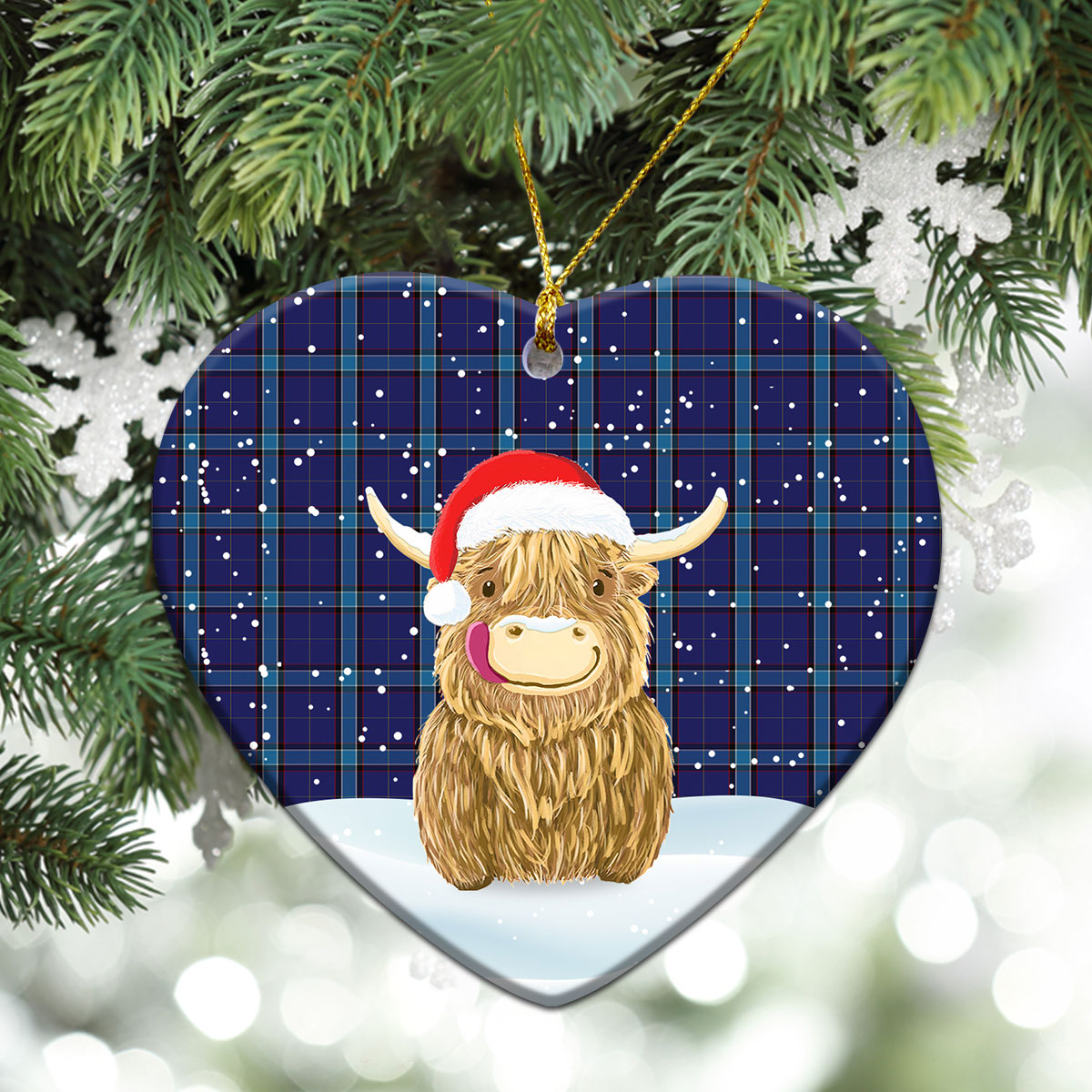 Kirkcaldy Tartan Christmas Ceramic Ornament - Highland Cows Style